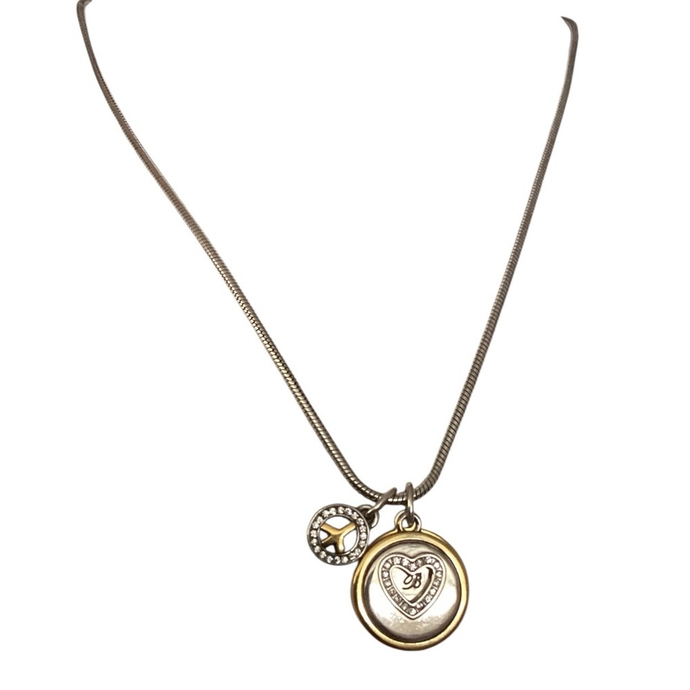 Brighton B Happy Two Tone Peace Heart Pendant Necklace 1843 - Picture 2 of 9